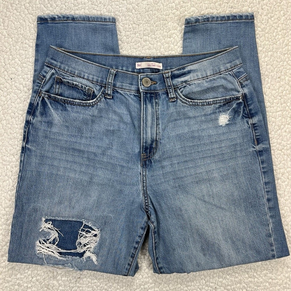SO Curvy Mom Jeans Women's 11 (Actual‎ 30x28) Blue High Rise Casual Comfort